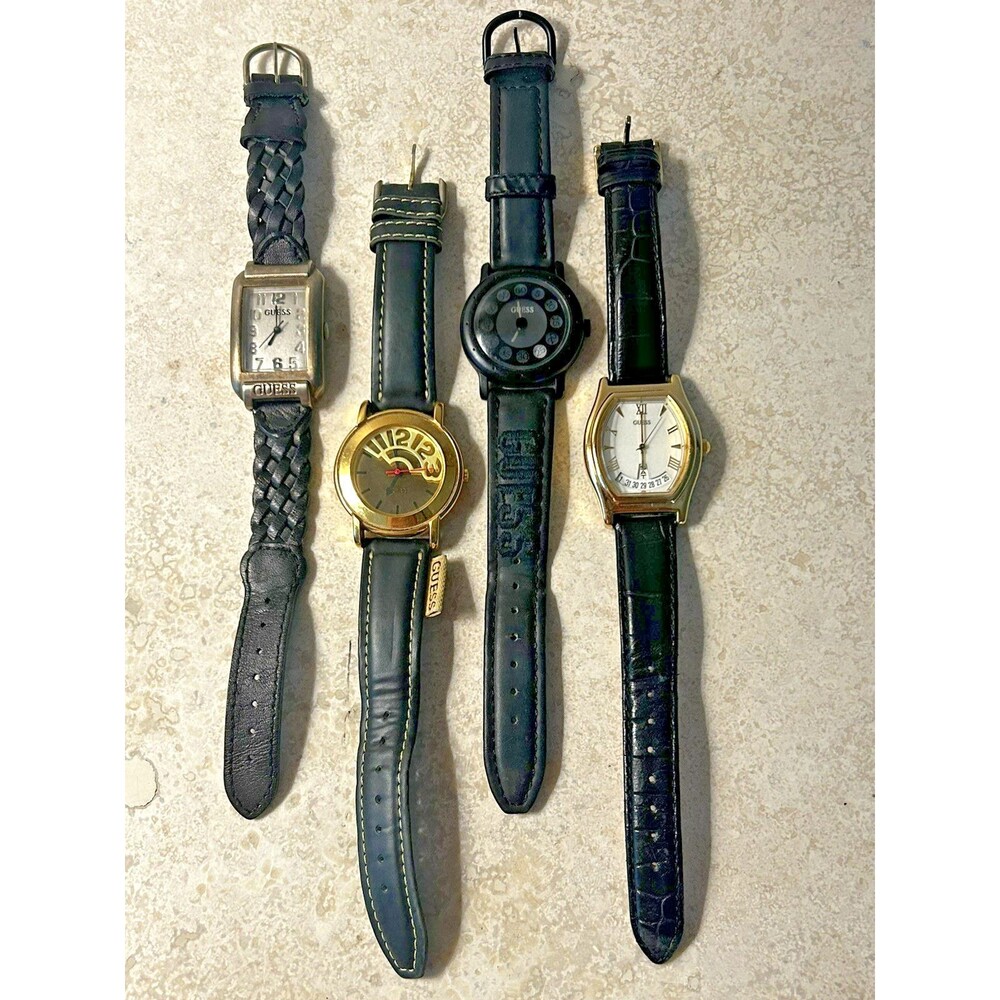 GUESS Vintage Women’s Watch Lot of 4 - Leather Bands Gold Black Dials Working